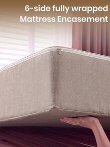 1pc Textured Woven Fitted Sheet, 6-Sided Zipper Mattress Protector, Country Style Woven Bed Cover, Coffee Brown Room Decor, Dust-Proof & Non-Slip, Skin-Friendly & Breathable, Suitable For Twin/Full/Queen/King Size Beds, All-Season Use, Machine Washable, Pillow And Duvet Cover Not Included - Warm Coffee Color - View 5