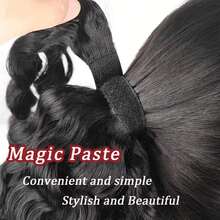 Deep Wave Ponytail 16-26 Inches Machine Made Magic Wrap Around Clip In Ponytail Black Remy Curly Brazilian Human Hair Extensions - Natural Black - View 5