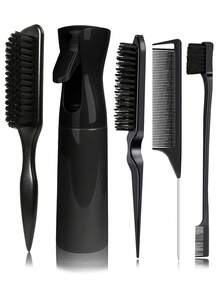 5pcs Wooden Hairbrush And Rat Tail Comb Set – Made Of Soft Bristles, ABS And Natural Wood – Smooths Hair, Detangles – Perfect For Daily Care, Salon Styling, Back To School And Travel - Multicolor - View 17