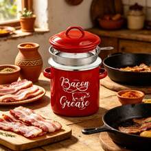 Vintage Reusable Enamel Bacon Grease Container With Removable Strainer, Oil Storage Kitchen Utensil - View 3
