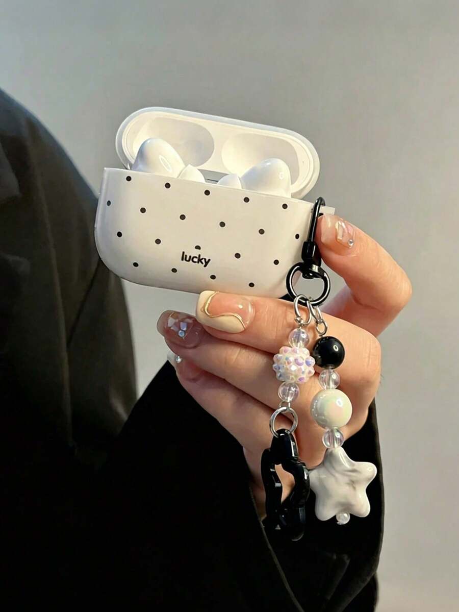 Polka Dot Lucky Earphone Protective Case, Compatible With AirPods 1 2 3 4 Pro 2 Pro 3, With Star Keychain, Soft TPU Shockproof Protective Case