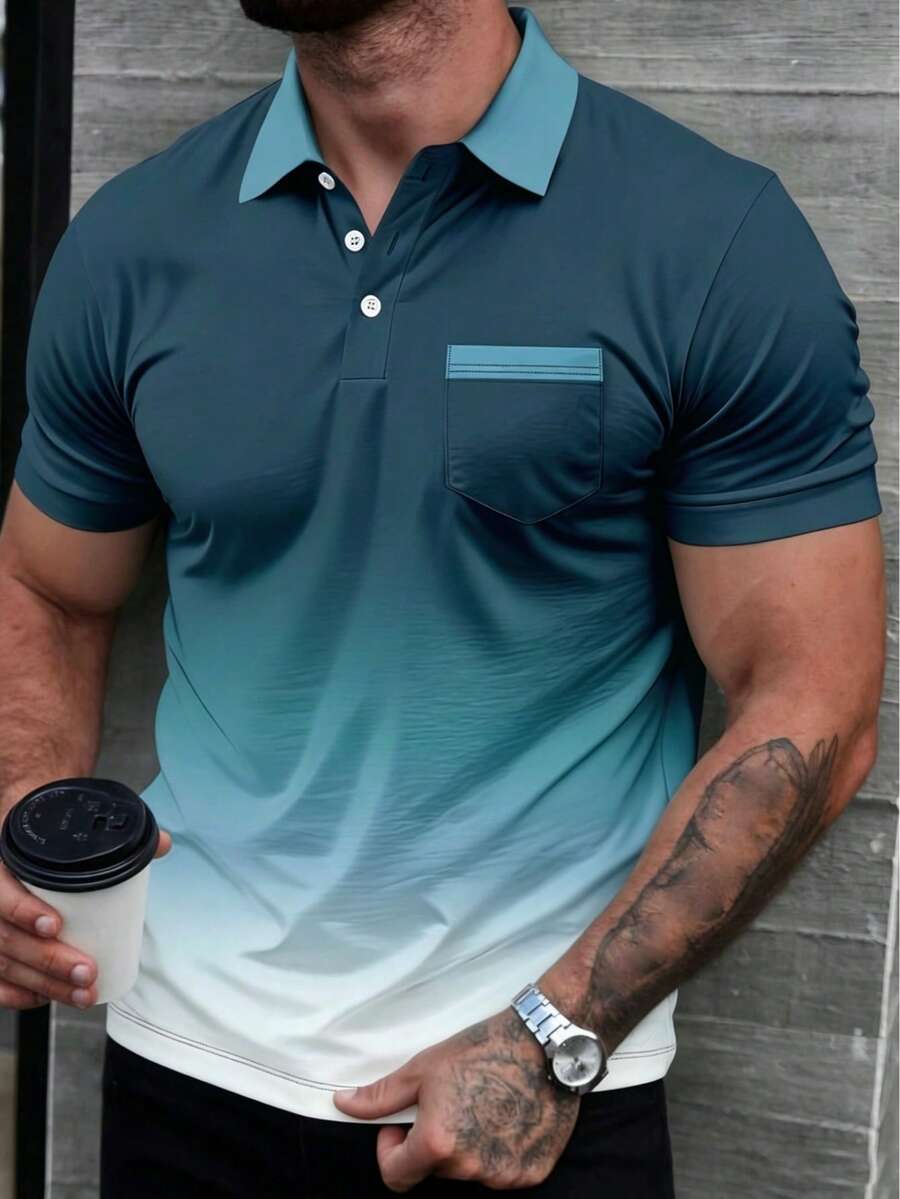 Plus Size Men's Ombre Casual Short Sleeve Polo Shirt - Multicolor - View 1