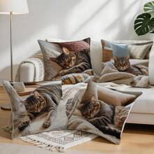 4pcs Brown Cat Pattern Pillow Covers Without Inserts, Single-Sided Printed Pillow Covers, Suitable For Living Room Bedroom Home Decor, All-Season Pillow Covers - Multicolor - View 9