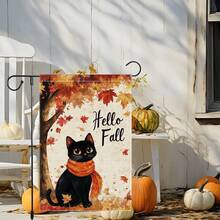 1pc Welcome Autumn Cat Garden Flag, Double-Sided 100% Polyester, Vintage Farmhouse Style Autumn Pumpkin Outdoor Decor, Small Yard Lawn Porch Outdoor Decorative Flag - B - View 2