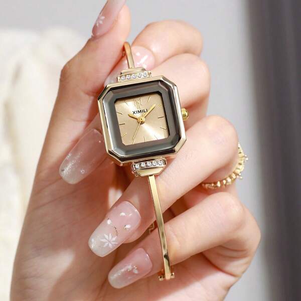 Small Square Vintage Luxury Women Bracelet Watch Rhinestones Fashion Elegant Quartz Watches Suitable For Daily Decoration Birthday Gift