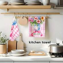 1/2/100 piezas Toallas de cocina de lujo, diseño de cuadros y patrones en rosa, múltiples colores disponibles, lavables a máquina, resistentes al calor, absorbentes, fáciles de limpiar, adecuadas para decoración de fiestas, mesa de café y decoración del hogar - Multicolor - Ver 4