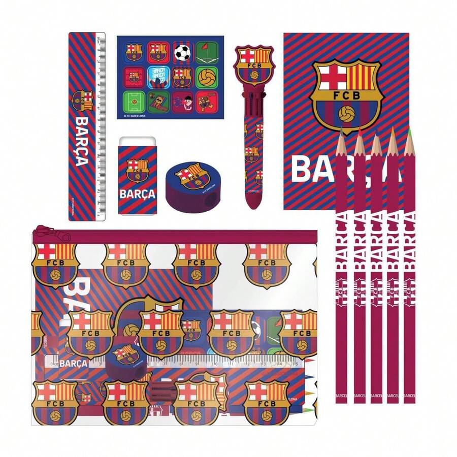 FC Barcelona School Stationery Set For Boys And Girls - Multicolor Back To School Kit With Pencil, Eraser, Sharpener, Ruler, Notebook And Pencil Case, Officially Licensed, One Size - Option 3 - View 1