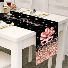Rose Gold Balloon Theme Birthday Table Runner - 70.8" X 13.8" Polyester Fabric, Heat Transfer Print Design, Suitable For Elegant Celebrations - Multicolor - View 4