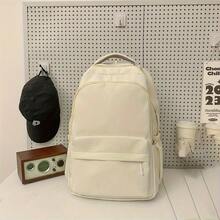 Large Capacity Solid Color Men's Backpack, Fashionable Minimalist Travel Bag, Suitable For Daily Casual Use, Japanese School Style Commuter Backpack - White - View 13