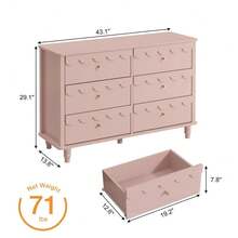 Scalloped Dresser For Bedroom Girls Organizer Storage With Drawers, Pink 6 Drawer Dresser Modern Wide Chest Of Drawers, Fluted - Pink - View 2