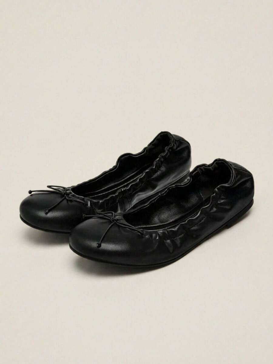 French Style Soft Sole Rocker Shoes Women 2026 New Round Toe Ballet Style Egg Roll Shoes - Black - View 1