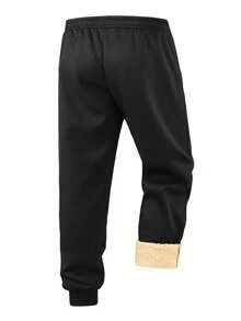 Men's Solid Color Casual Fashion Daily Versatile Fleece Pants - Black - View 5