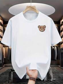 Unisex Fashion Casual Round Neck T Shirt,With Bear Pattern,95% Polyester Fiber 5% Elastic Fiber Knitted Fabric,Adult Regular Fit For Summer T Shirt - White - View 1