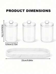 Nordic Minimalist Bathroom Vanity Storage Set, Three Pieces Set Of Transparent Cotton Swab Storage Containers With Marble Tray, Cotton Pad, Cotton Ball, And Toothpick Dispenser, Vanity Table Organizer. - Multicolor - View 8