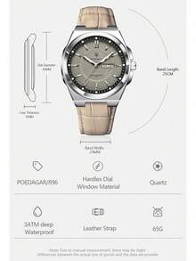 POEDAGAR 1pc Casual Men's PU Leather Strap Waterproof Luminous Date Quartz Watches, Sports Man Wristwatch Suitable For Daily Occasions, Men's Gifts - one-size - View 7
