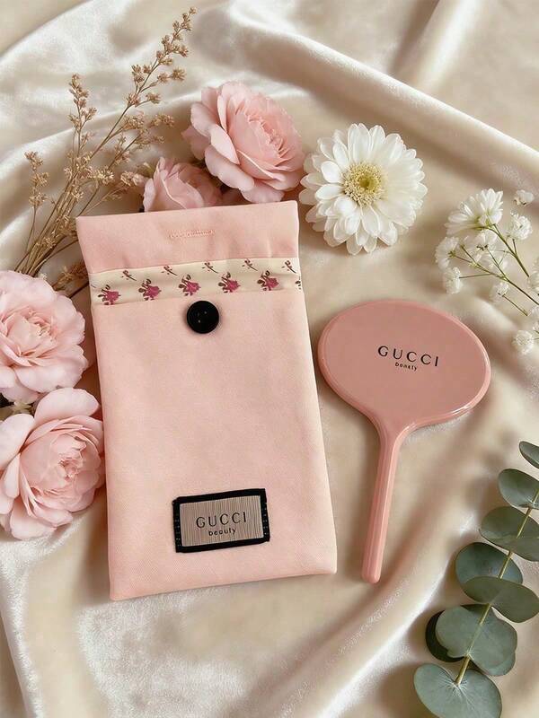 Pink Gucci-Style Anti-Static Comb With Canvas Storage Bag, Wide-Tooth Lightweight Comb Suitable For All Hair Types, Portable Travel Comb With Logo, Perfect For Birthday And Anniversary Gifts