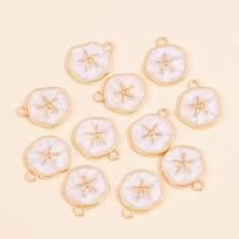 10Pcs Enamel Shell, Starfish, Conch, Turtle Pattern Round Pendant, Suitable For DIY Earrings, Bracelets, Necklaces, Fashion Jewelry - White - View 10