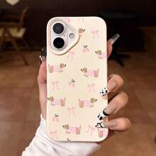 Cute Pink Striped Dachshund Cherry Bow Full Print Phone Case Compatible With Apple 17/17Pro/17ProMax, 16/16Pro/16ProMax/16Plus, 15/15Pro/15ProMax/15Plus, 14/14Pro/14ProMax/14Plus, 13/13Pro/13ProMax, 12/12Pro/12ProMax, 11/11Pro/11ProMax, S22/S23/S24 Ultra, Cream White Lychee Texture Shockproof Soft Shell - Multicolor - View 4