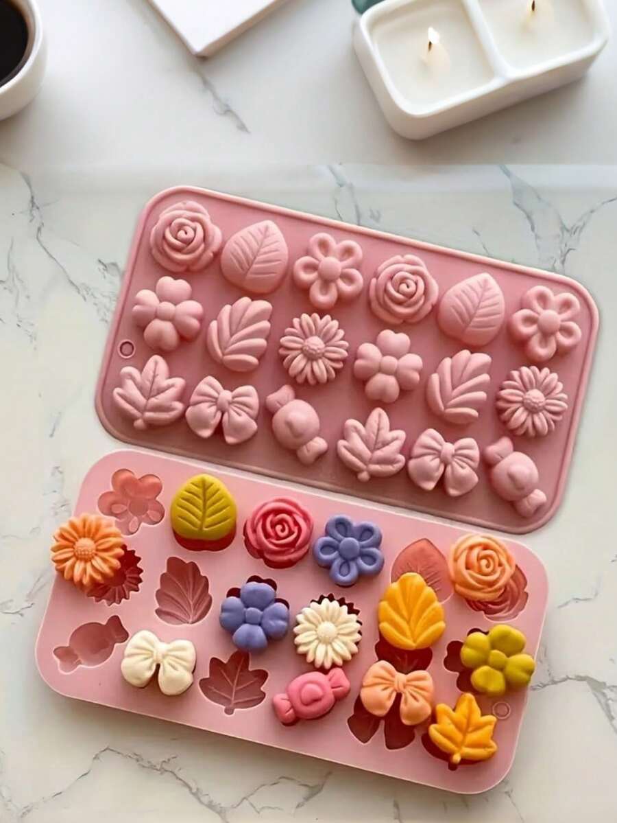 18-Cavity Floral Shaped Ice Cube Tray Mold, Make Multiple Desserts At Once, 3D Baking Mold, Creative , And Odorless, Foldable, Easy To Clean, Heat Resistant, Multi-Purpose, Easy To Wash Without Residue, Reusable Without Deformation, Suitable For All Seasons, Applicable For Chocolate Making, Baking Pudding, Cakes, Candies, Cookies, Ice Cubes, Soap Making And DIY Projects