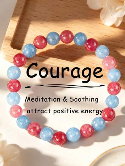 YAUKIA Elegant Women'S Courage Aquamarine Bracelet , Strawberry Quartz , Dainty Bracelet , Communication , Courage And Joy , Yoga Meditation Jewelry Gift
