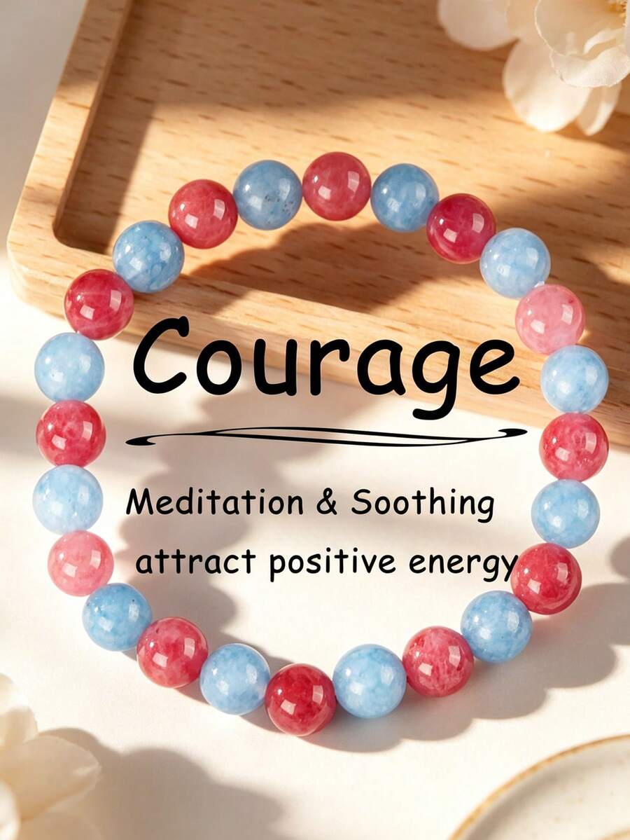 YAUKIA Elegant Women'S Courage Aquamarine Bracelet , Strawberry Quartz , Dainty Bracelet , Communication , Courage And Joy , Yoga Meditation Jewelry Gift - Multicolor - View 1