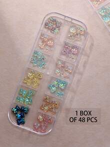 1 Box 12-Grid Iridescent Bear Nail Art Decorations, 48 Pieces, Macaron Color Flat Bottom Nail Accessories, 3D Nail Art Decor, Nail Gems, Women And Girls Nail Supplies, Suitable For Nail Art Creation, Nail Art Set, Nail Technician Supplies, Nail Art, Nail Charm - Multicolor - View 7