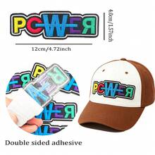 WENSIDUO 2 Stiker Tempel Dekoratif PCWER, Perekat Dua Sisi, Desain Tempel-Lepas, Tidak Perlu Menjahit. Dekorasi Huruf Berwarna-warni, Cocok untuk Pakaian, Jaket, Celana Jeans, Ransel, Topi, dan Aksesoris. - PCWER - View 2
