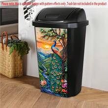 1pc Large 14.57x32.28 Inch Waterproof PVC Trash Can Sticker - Vibrant Peacock And Natural Landscape Pattern Art Decal, Suitable For Trash Cans, Walls, Kitchen Decor - Durable Home Decoration, Trash Bin Decor | Natural Scene Decal | Durable Sticker - A - View 3
