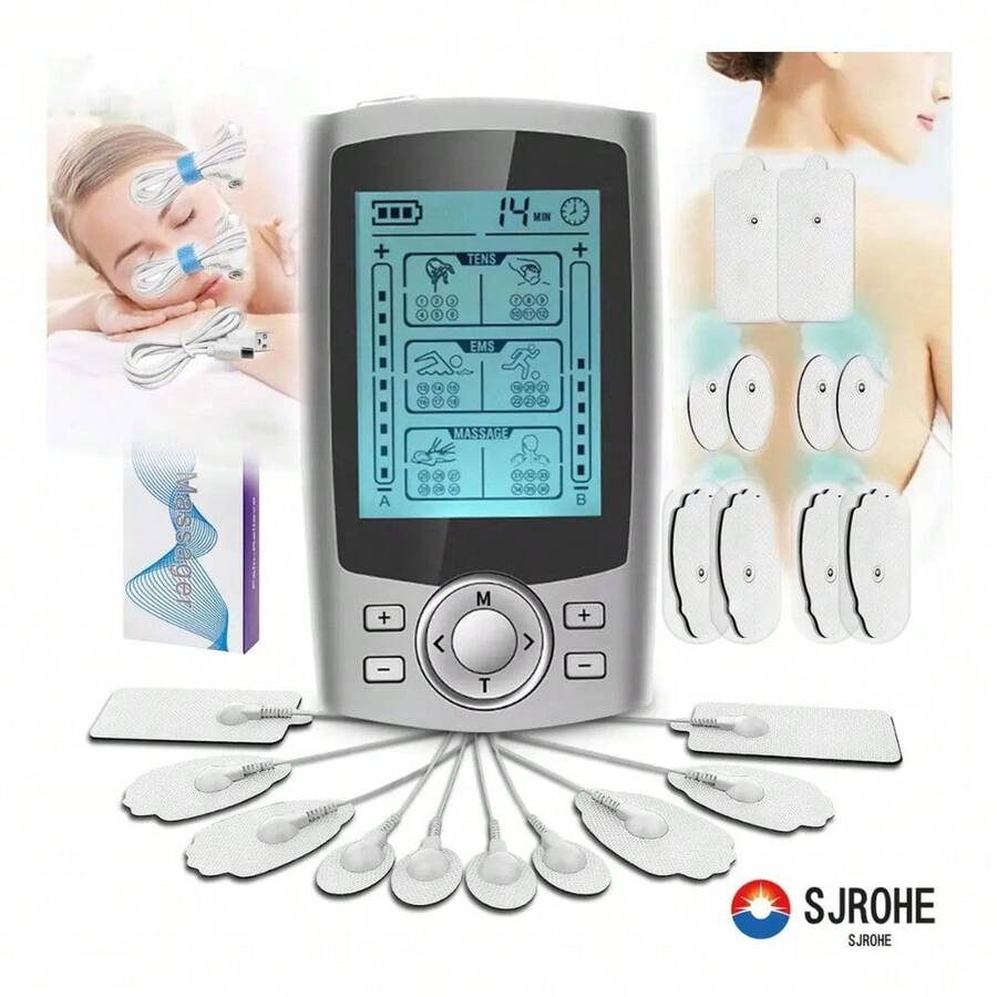 Tens/ems Electroestimulador Muscular 2Canales 36 Modos 10 Electrodos Digital Portátil Recargable SJROHE plateado masajeador eléctrico con Electroestimuladores Muscular alivio Dolor Relajación Muscular - Gris Claro - Ver 1
