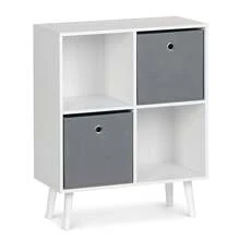 KIWI MOBLEKIT | Wooden Shelves For Storage And Decoration, Cube Or Rectangular Models With Door Or Drawer Options, Modern Auxiliary Furniture For Living Room, Bedroom Or Office - 四格書架 60x29x75 公分 白色和灰色 - 查看 9