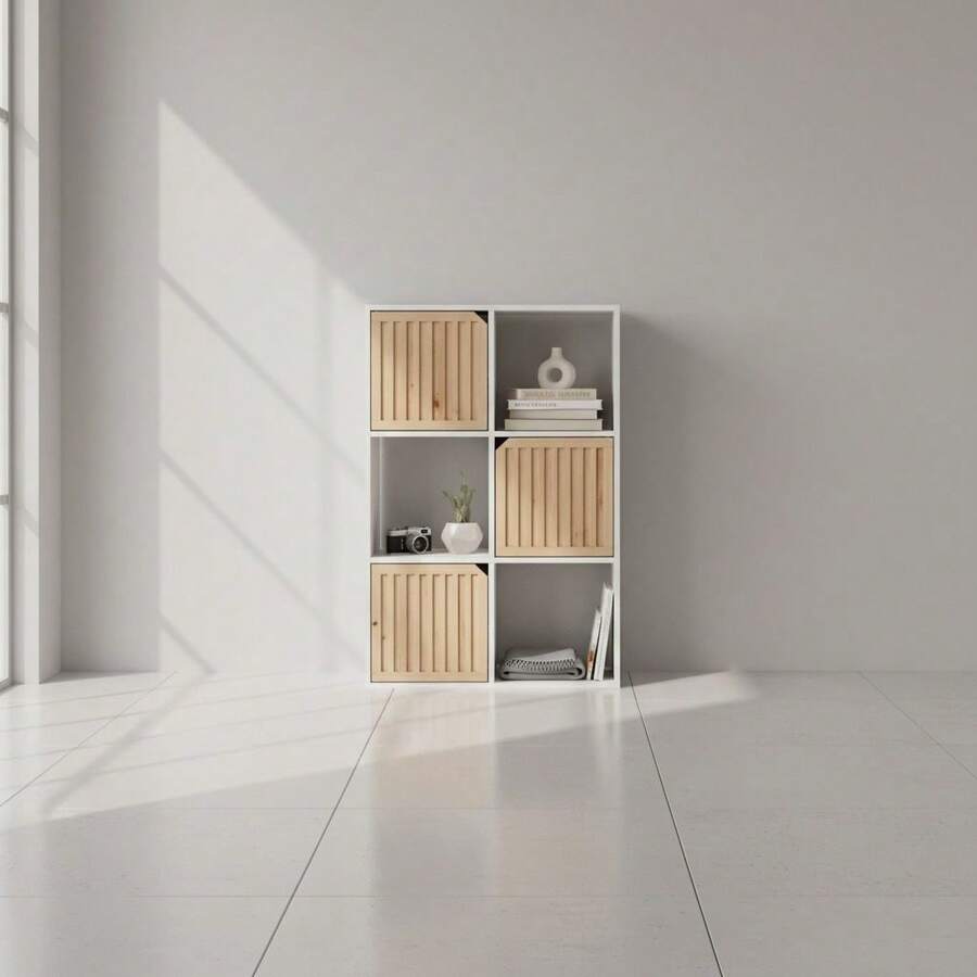KIWI MOBLEKIT | Wooden Shelves For Storage And Decoration, Cube Or Rectangular Models With Door Or Drawer Options, Modern Auxiliary Furniture For Living Room, Bedroom Or Office - 六格書架 58.5x29x87.5 公分 白色 - 查看 1