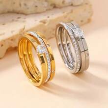 3er Set Edelstahl Silber Sternenhimmel Strass Ring, Exquisite Paar Diamantringe - Silber - Übersicht 5