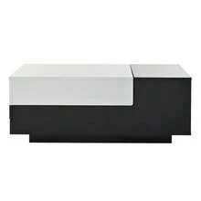 High-Gloss Lacquered Coffee Table, 100 X 50 X 38 Cm, Living Room Table With 1 Drawer, Side Table With Sliding Top, Geometric Table, Coffee Table With Black And White Stitching, Large Storage Space - 黑與白 - 查看 9