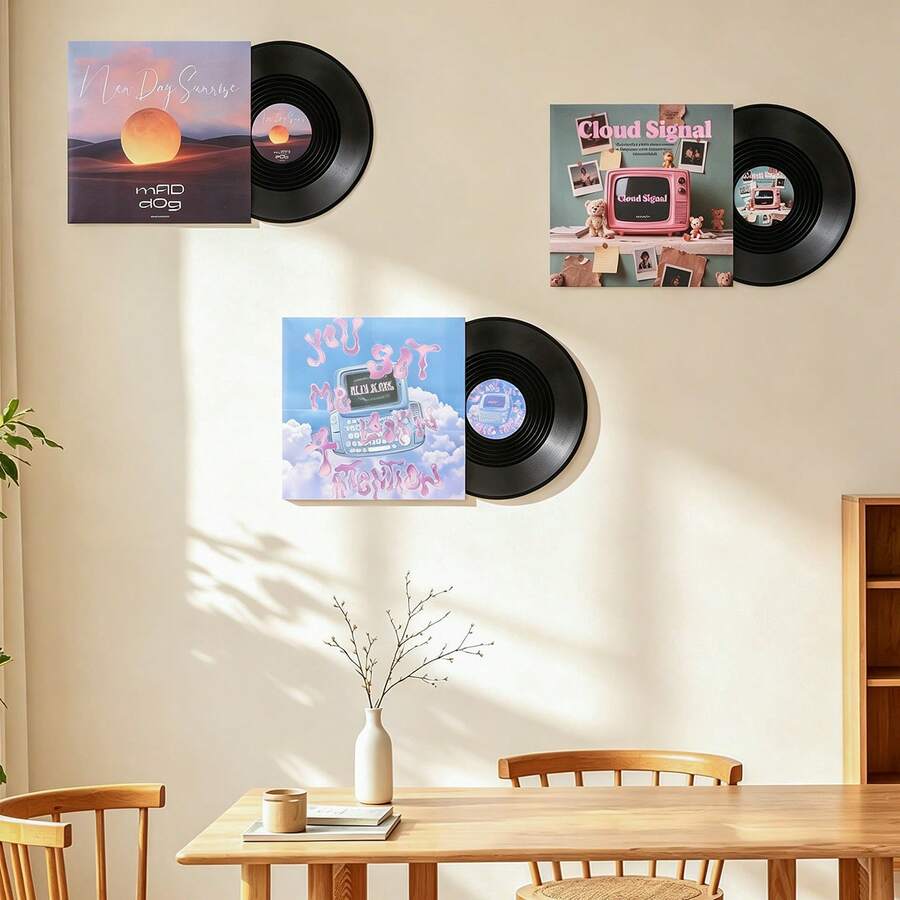 2D Flat Record Decoration Painting Hanging, 12 Inches, Retro Album Cover Theme Decoration Hanging, Bedroom, Study, Bar Wall Decoration, Photography Props - Multicolor - View 1