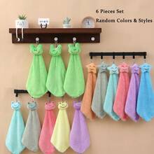 Coral Fleece Creative Cartoon Soft Absorbent Hand Towel With Hanging Rope 1pc/6pcs - Multicolor - View 13
