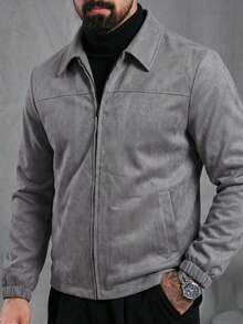 Men's Spring/Autumn Fashion Casual Jacket, Minimalist Versatile Lapel Collar Outerwear - Grey - View 2