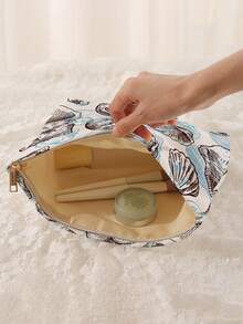 1pc Portable Cosmetic Storage Bag With Ocean Shell, Conch, Starfish Pattern Double-Sided Print Travel Zipper Makeup Bag Multi-Function Toiletries Organizer - Multicolor - View 2
