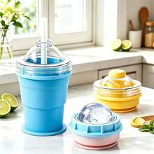 2026 Silicone Ice Cube Mold Cup 2-In-1, Portable Lid Iced Coffee Cup, Leak-Proof Smoothie Cup Mold, Suitable For Home, Fitness, Outdoor, Reusable With Straw - View 1