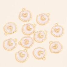 10Pcs Enamel Shell, Starfish, Conch, Turtle Pattern Round Pendant, Suitable For DIY Earrings, Bracelets, Necklaces, Fashion Jewelry - White - View 21