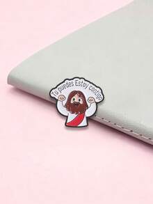 Cartoon Jesus Encouragement Enamel Brooch Spanish Faith Slogan Metal Pin Bag Decor - Multicolor - View 6