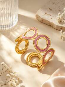 1pc Minimalist Round Design Enamel Stainless Steel Women's Bracelet Suitable For Daily Commute And Date Wear - Yellow Gold - View 8