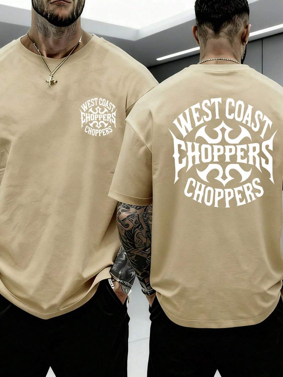 Herren-T-Shirt mit Rundhalsausschnitt, lässiges Kurzarm-Shirt für den Alltag mit kreativem Slogan-Motiv, innovatives Design, "WEST", kostenloser Versand, Top, Geschenk für Männer - Aprikosenfarben - Übersicht 1