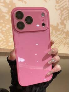 夏季純色馬卡龍玻璃裸機質感直邊內嵌鏡頭膜 16 Pro Max 手機殼，適用 13、新 14 Pro、16、15 Pro Max、15、11/12、 17 Pro Max、17 Pro、17、16 Pro，防指紋簡約全包覆保護殼，時尚軟膠邊全包保護手機殼 - 玫紅 - 查看 6