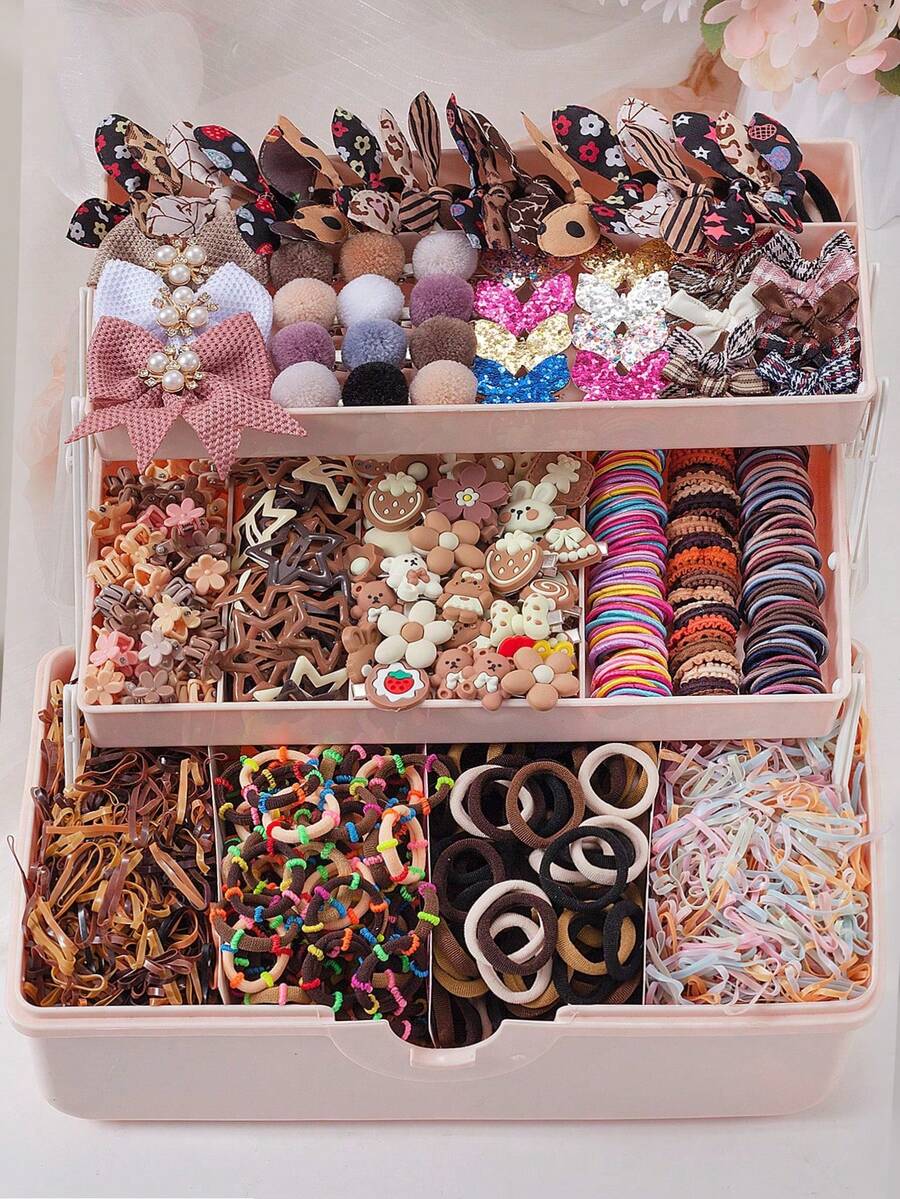 829PCS Cute Kids Hair Accessories Set, Suitable For Kids Daily Hairstyle Styling, Decorative Hair Clips, Swallowtail Bow Hair Clips, Rabbit Hair Clips, Elastic Hair Bands For Kids Braiding - Multicolor - View 1