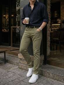 Men's Casual Washed Low-Rise Tapered Khaki Jeans - Khaki - View 3
