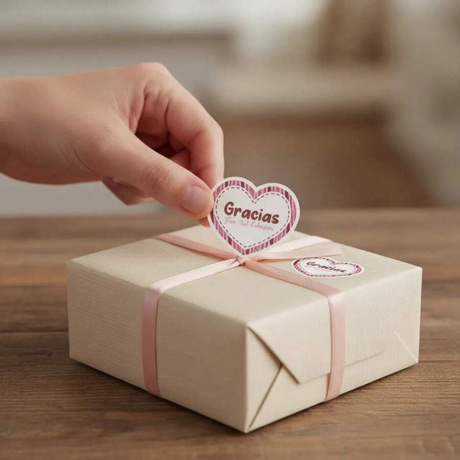 Creative Mariu Etiquetas Agradecimiento, Forma Corazón, Calcomanía, Sticker - Modelo 1 - Ver 1