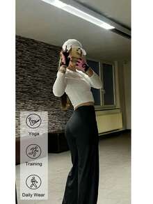 1pc Women's Fashion Sports Pants - High Waist Design, Slim Fit, Loose And Comfortable, Suitable For Fitness, Office, Gym, Yoga And Daily Wear, Black - Black - View 7
