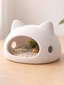 1件白色水族箱卡通貓耳躲藏洞穴，多孔魚蝦庇護所，魚缸鬥魚蝦蟹繁殖巢，水族造景裝飾鏤空擺飾 - 查看 4