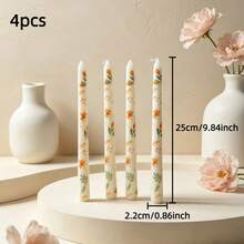 2/4pcs French Floral Print Long Taper Candles, Long Stem Candle Size 0.86*9.84 Inches, Create Warm Atmosphere, Suitable For Home Decor, Hotel Decor, Table Setting, Women's Gift, Birthday Gift - Candle - View 14