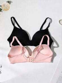 [For Petite Bust] 2Pcs Everyday Comfort Wireless Bras - Seamless No Underwire Support T-Shirt Bras - Multicolor - View 2
